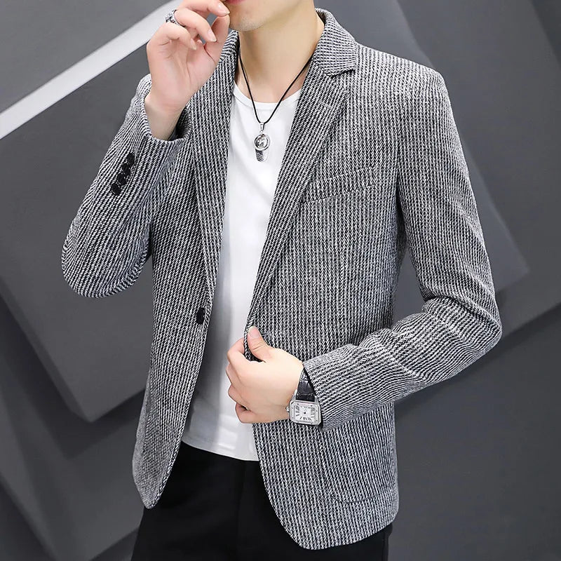 Blazer New Men's Fashion Business Vertical Strip Gentleman Slim Wool Shopping Outdoor Performance Wedding Banquet Casual Blazer