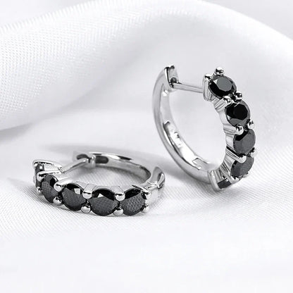 2CTTW Black Moissanite Hoop Earrings for Women Sparkling Party Simulated Diamond Earring 100% 925 Sterling Silver Jewelry