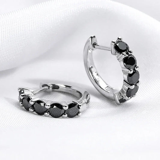 2CTTW Black Moissanite Hoop Earrings for Women Sparkling Party Simulated Diamond Earring 100% 925 Sterling Silver Jewelry