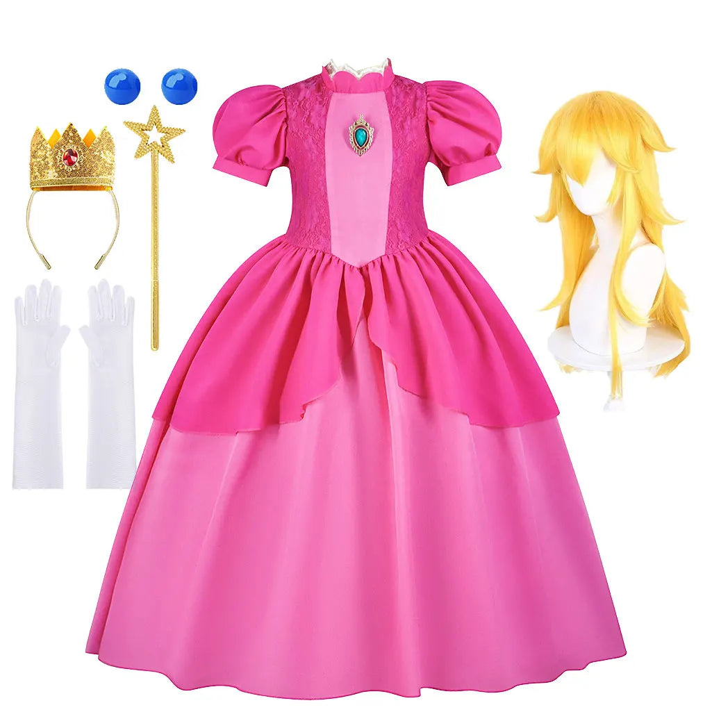 Halloween Peach Girl Peach Cosplay Dress Up Princess Game Role Play 4 Yrs Kid Final Level Peach Costume Movie Elegant Party 2-10