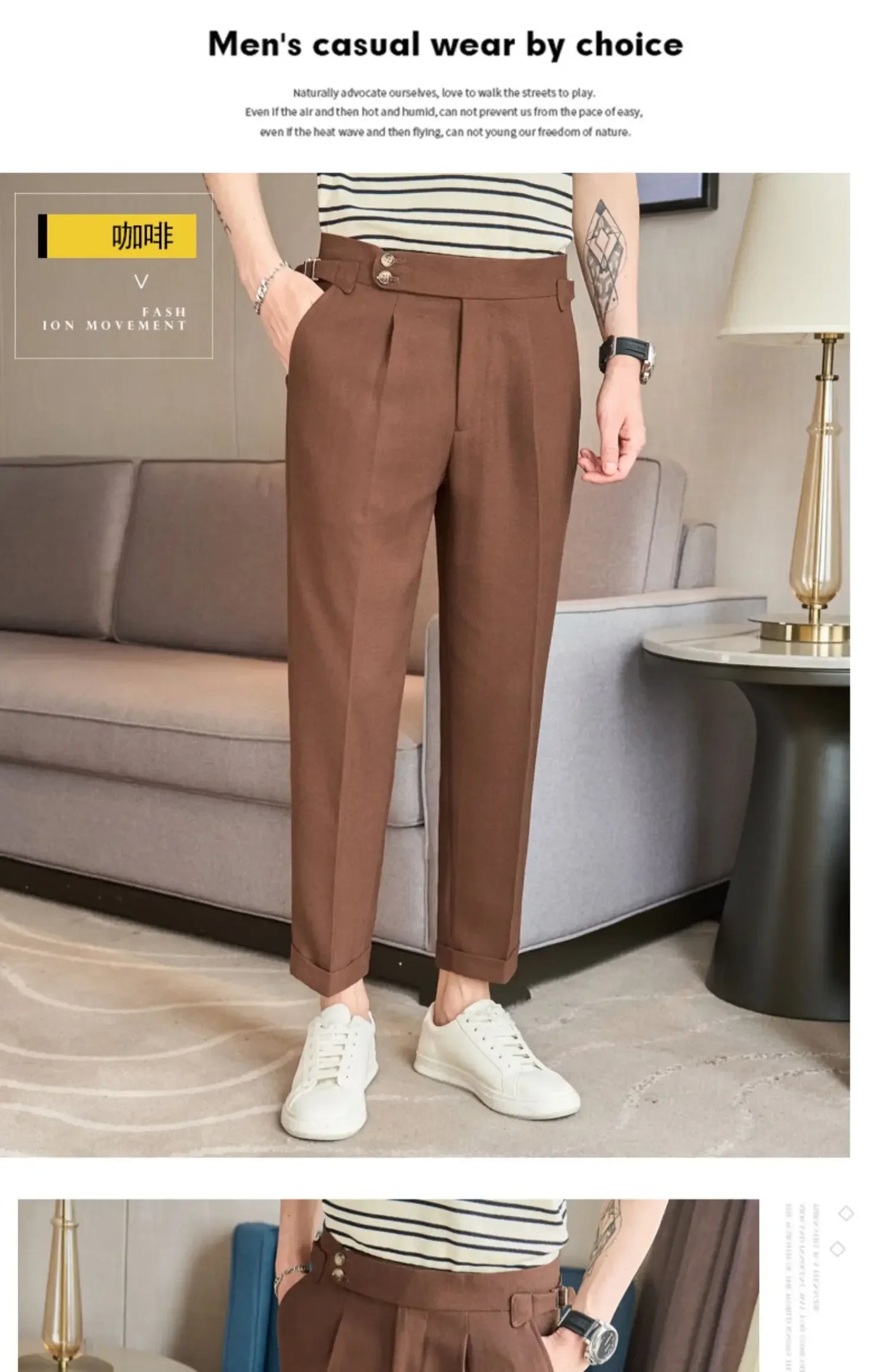 British Style Naples Men's High-end Linen Pants High Waist Straight Slim Fit Casual Trousers High Quality Solid Social Suit Pant