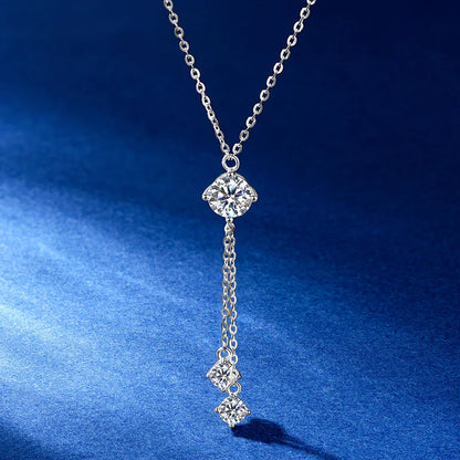 Full Round Cut Moissanite Tassel Chains Pendant Necklaces for Women Real S925 Sterling Silver Fine Jewelry Gifts Collar
