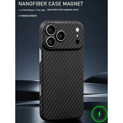 Business High-End 1500D Carbon Fiber Slim Magnetic Charge Case For iPhone 17 Pro Max 17 Air Skin Friendly Rugged Anti-Fall Cover