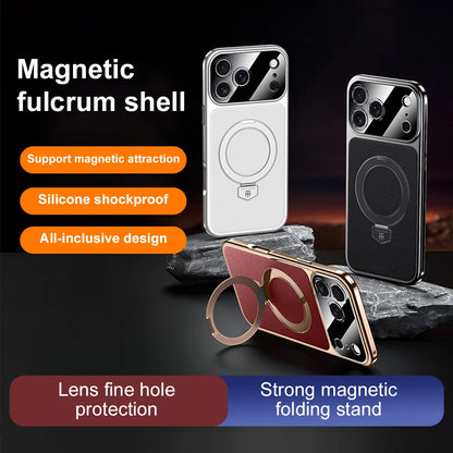Magnetic Bracket Leather Phone Case For iPhone 17 Pro Max Air 16 15 14  17promax 16promax Magsafe Shockproof Funda Cover