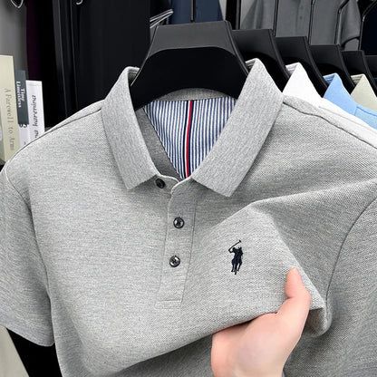 100% pure cotton short sleeved men's polo shirt summer fashion high-end brand pony embroidery golf top casual business T-shirt
