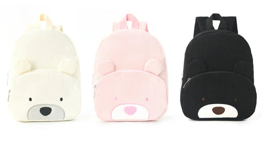 Customized Name Toddler Backpack Cartoon Bear Corduroy Large Capacity Backpack Embroidered Name Backpack Plush Bag