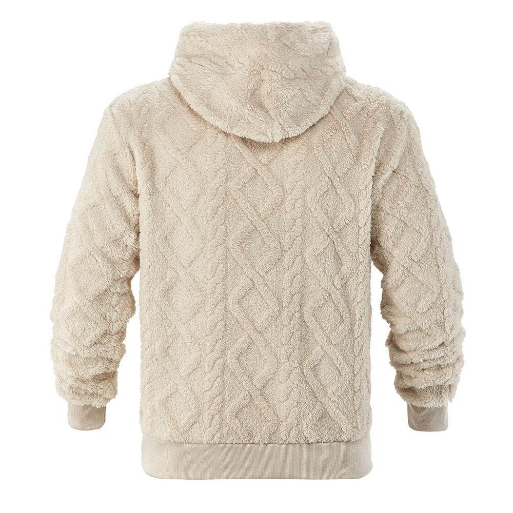 Autumn and winter leisure men's high street jacquard double-sided velvet hooded sports trend pullover sweater jacket