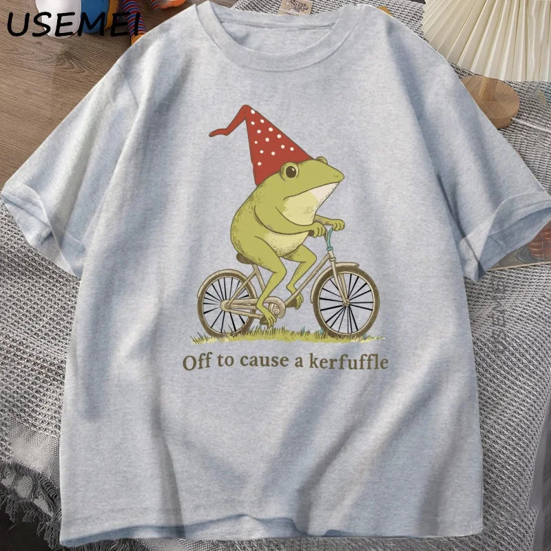 Off To Cause A Kerfuffle Frog T-Shirt Funny Weirdcore Sayings Unique Tshirt Adults Joker Men Women Graphic Tee Male Summer Tops