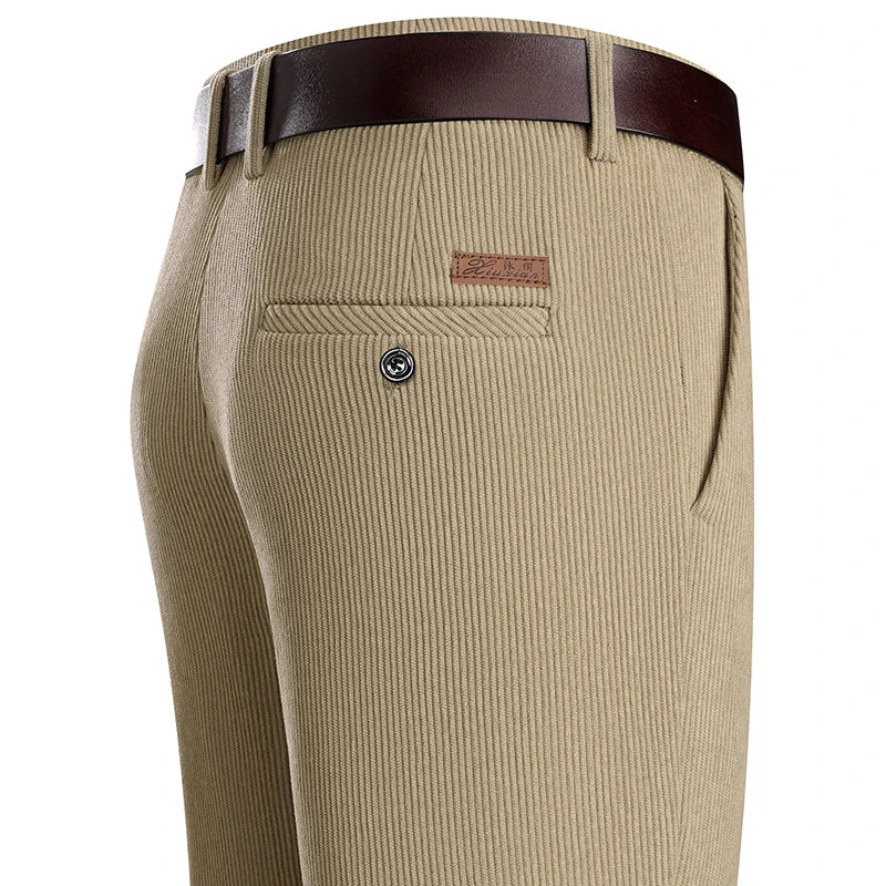 Mens Business Casual Pants Corduroy Suit Pants Autunn Formal Dress Pants Brown Navy Khaki 29-42