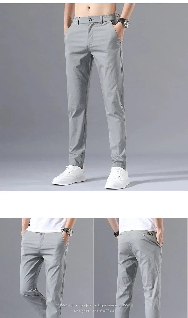 Summer Thin Slim Casual Pants Men Classic Business Cotton Stretch Golf Trousers Korean Male Clothing Work Khaki Chino Pants Man