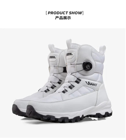 Rotating Button Men's Snow Boots Warm Plush Winter Boots Men Outdoors Cotton Shoes Wear resistant Mid-Calf Boots Platform Shoes