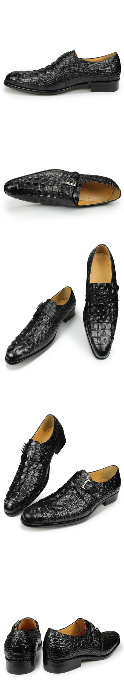 Luxury Crocodile Pattern Formal Leather Shoes Mens Monk Strap Oxford Mens Italy Style Loafers Sapato Social Masculino Zapatilla