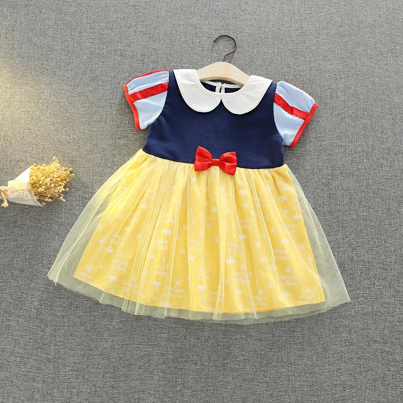 Toddler Girls Summer Cotton Short Sleeve Knee Lenth Dress Kids Elsa Anna Dress Up Clothing Little Girls Snow White Dresses XMZ65