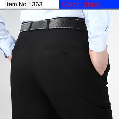 High Waist Double Pleated Men Suit Pants Summer Black Straight Office Formal Dress Trouser for Man Black Gray Size 40 42 44