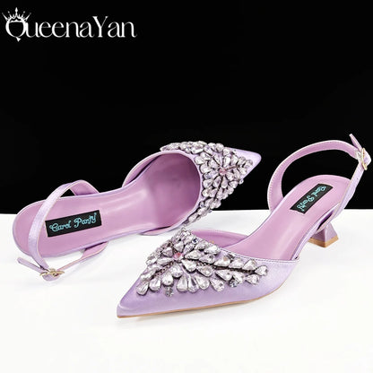 Italian Shoes and Handbags Accessory Set with Rhinestone Metal Embellishments Wedding Shoes Bridal Shoes Designer