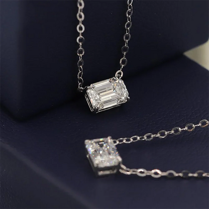 1/2/5carat Emerald Cut Moissanite Pendant Necklaces for Women 925 Silver Plated 18k Gold Rectangle Solitaire Diamond Neckchain