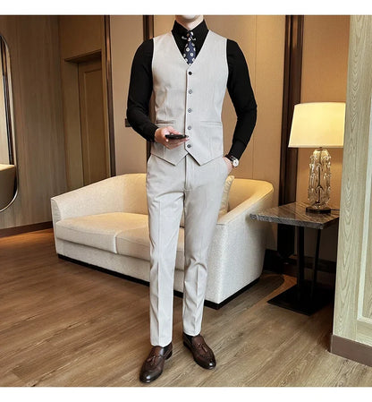 ( Vest + Pants) Men Luxury High Quality Business Suit Vest 2 pieces Formal Groom Wedding Dress Vest Set Fashion Club Clothing