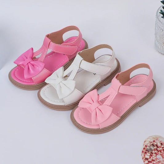 Kids Fashion Girls Sandals New Bow Versatile Open-toe Breathable Simple Platform Casual Shoes Hook Loop Princess Shoes