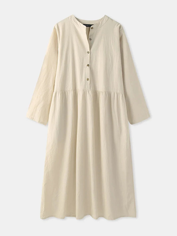 Women's Elegant Solid Cotton Robe Femme 2022 Spring Autumn Bohemian Maxi Dress ZANZEA Casual Long Sleeve Shirt Dresses Oversized