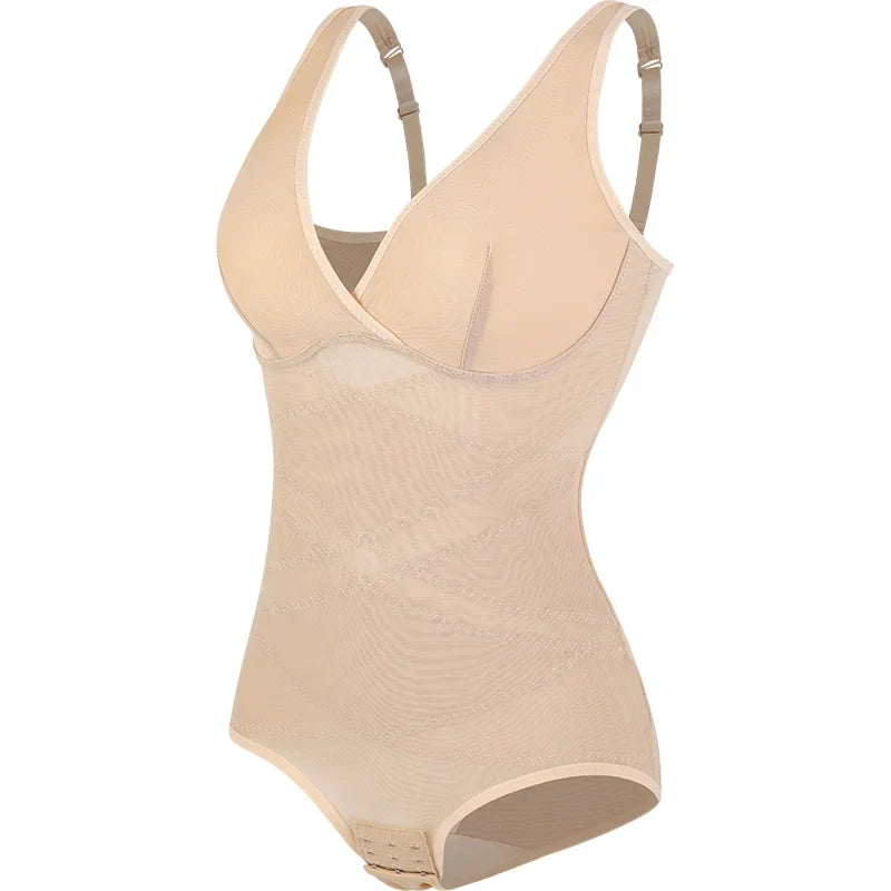 Women's High Stretch Bodysuit Shapewear Bodysuit Sexy Cross Mesh Underwear Tummy Control Slimming Full Body Shaper