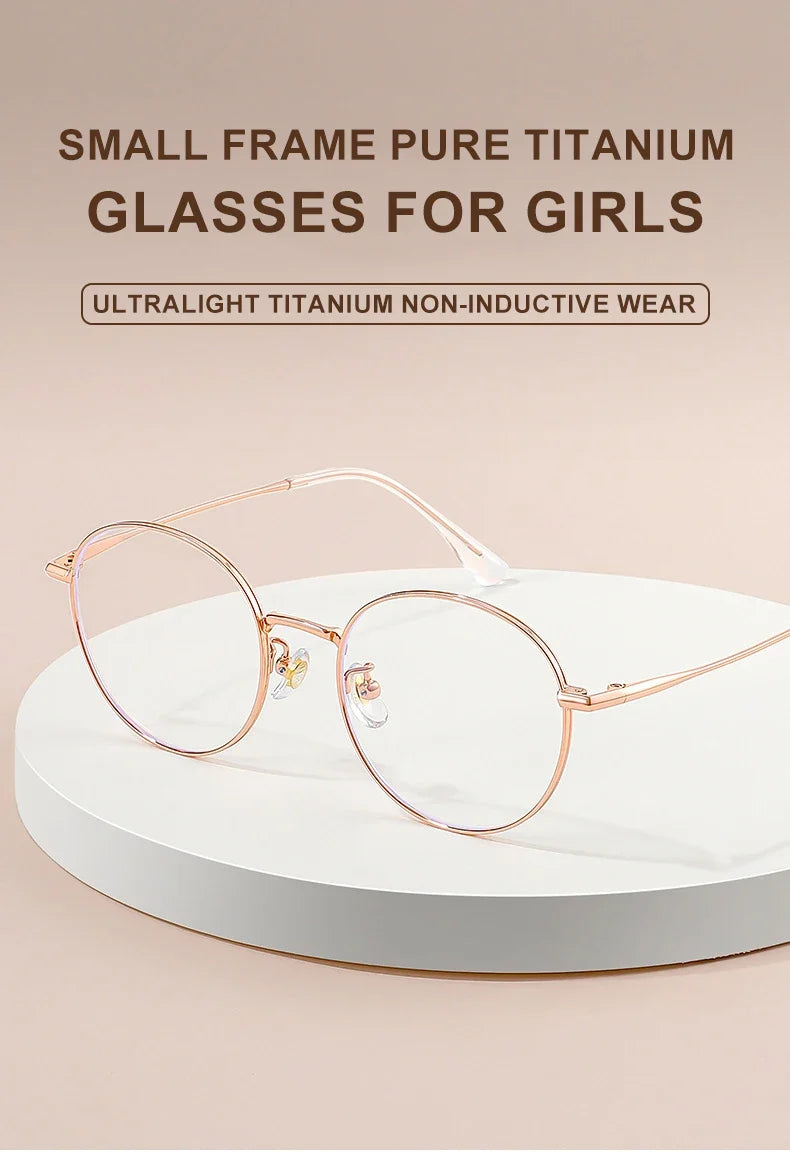 High Quality Round Ultra-light ALL Titanium Eyeglass Frames Women Myopia  Prescription Eyewear Reading Glasses 30821