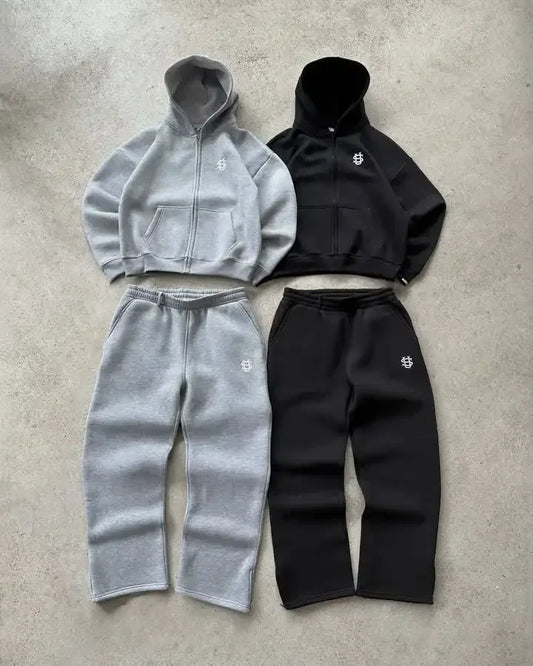 Embroidered casual zipper hoodie sweatpants two-piece set Y2K clothing men's hip-hop oversized sweatpants casual pants