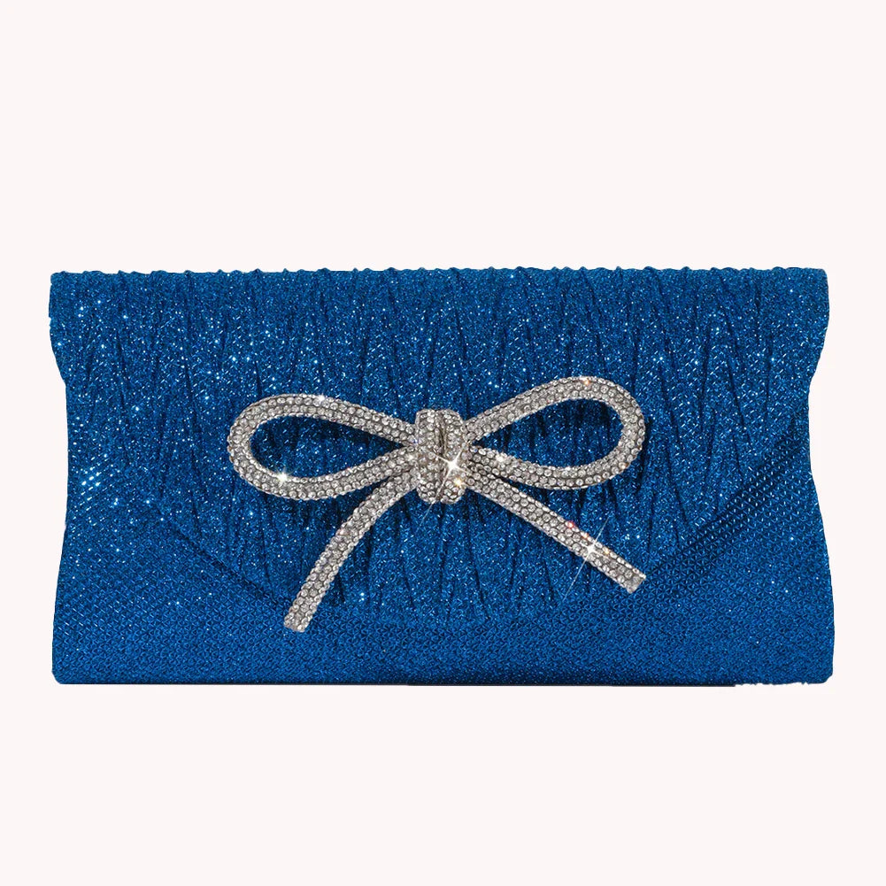 Women Elegant Evening Handbag Shiny Crystal Bow Flap Clutch Purse Envelope Dinner Evening Clutch Bags Wedding Party Prom Purse