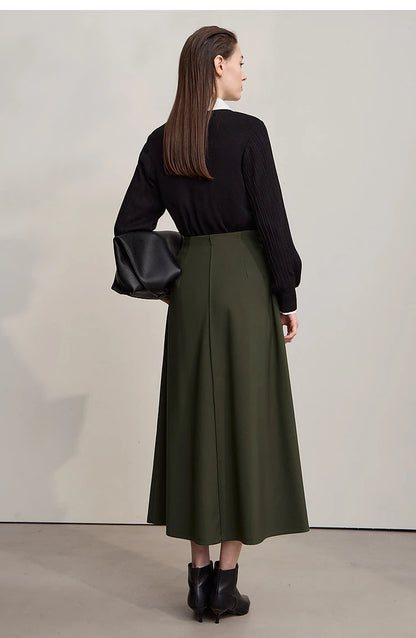 Women's Skirt 2025 Spring New Minimalist Solid Color Loose Skirts For Women Medium To Long Versatile A-shaped Skirt12524019