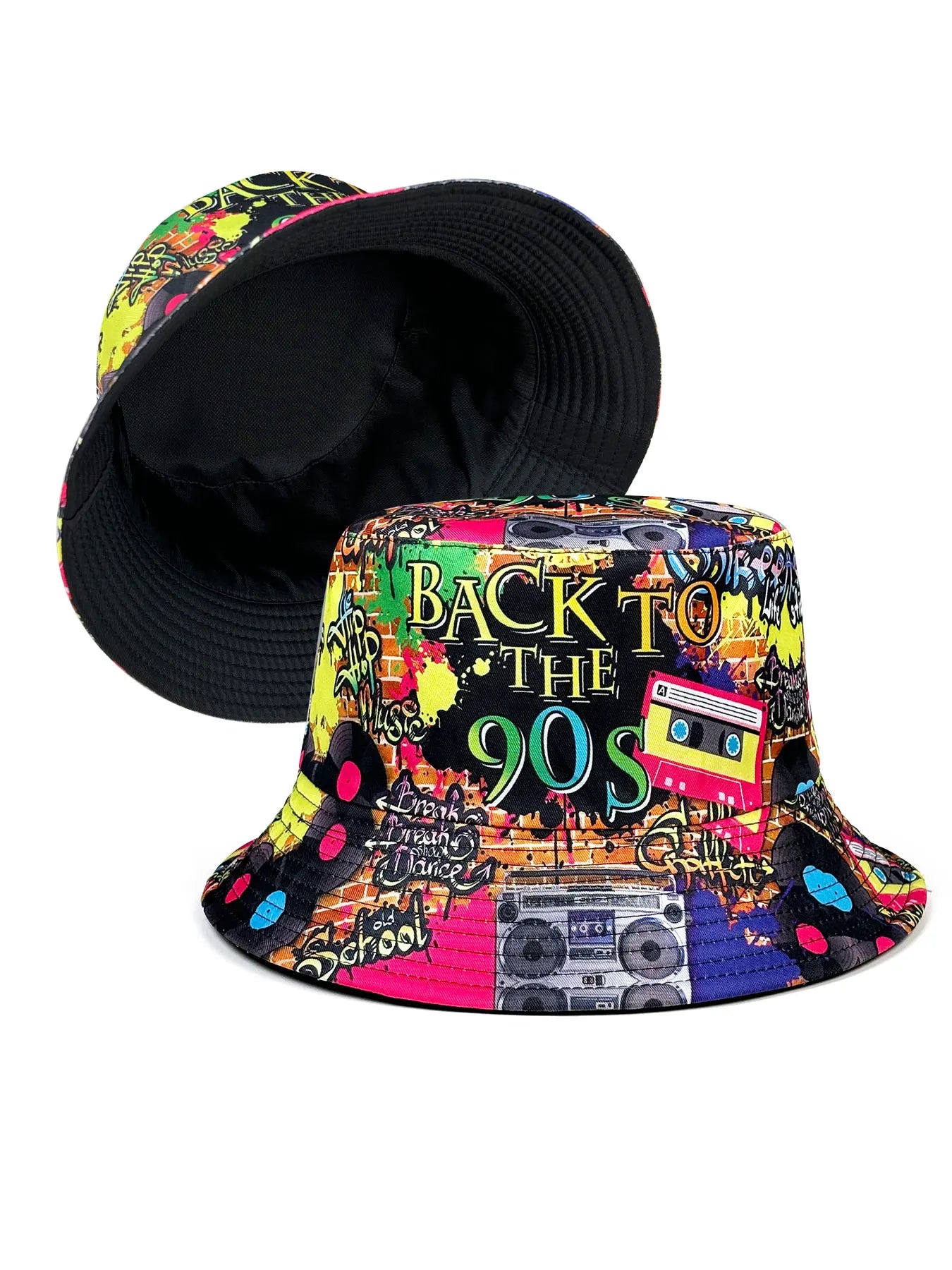 Fashion Retro Graffiti 80s 90s Bucket Hat for Men Women Funny Summer Spring Beach Fishing Hat Packable Outdoor Sun Fisherman Hat