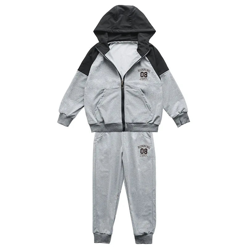 SpringAutumn Boys Contrast Zip Sweatshirt Jacket+Sweatpant Workout Set School Kids 2PCS Tracksuit Children Jogging Outfit 4-11Yr