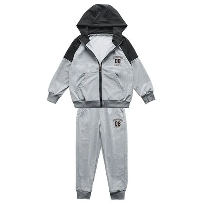 SpringAutumn Boys Contrast Zip Sweatshirt Jacket+Sweatpant Workout Set School Kids 2PCS Tracksuit Children Jogging Outfit 4-11Yr