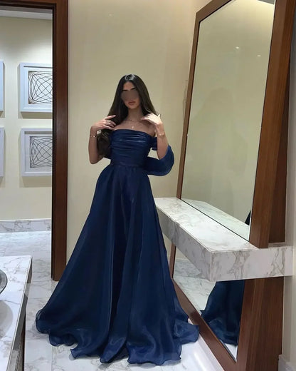 Customized Net Pleat Ruched Prom A-line Off-the-shoulder Bespoke Occasion Gown Long Dresses