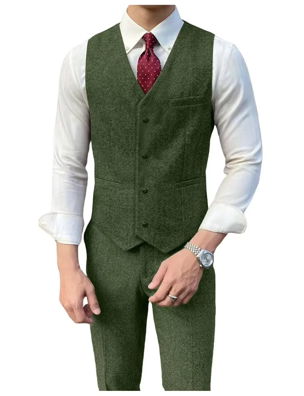 Retro British Men Suit 2 pieces (Blazer+ Vest + Pants)Single Breasted Suit Jacket Formal Fashion Herringbone Wedding Business