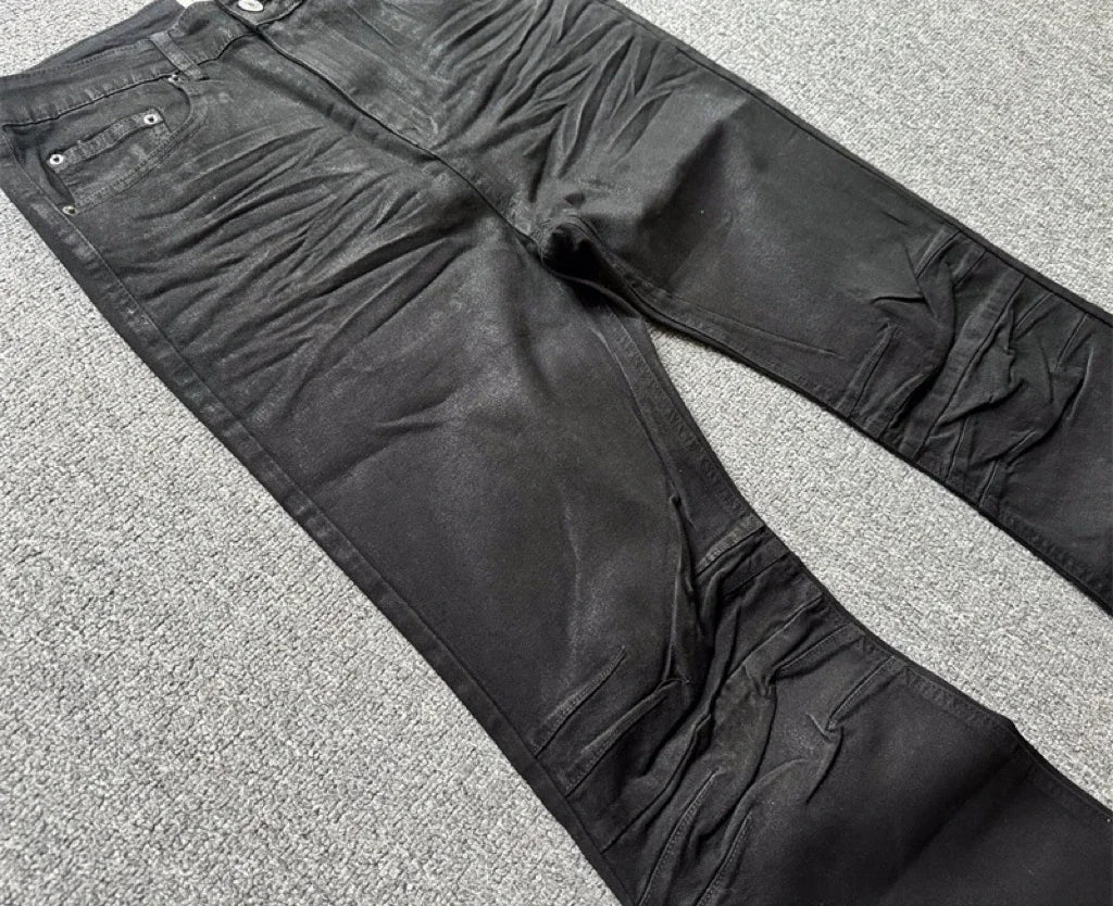 High street coated micro-flare jeans American retro heavy industry men and women black gothic retro casual loose jeans