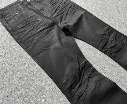 High street coated micro-flare jeans American retro heavy industry men and women black gothic retro casual loose jeans
