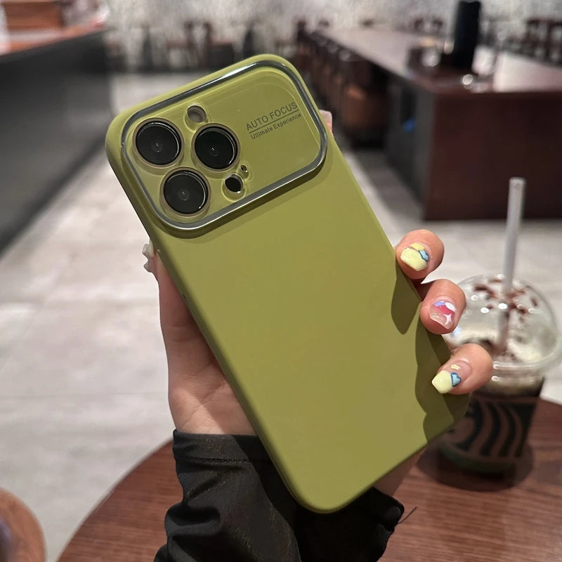 For iPhone 17 Pro Max Case Pink Large Window Liquid Silicone Solid Color Full Lens Shockproof with iPhone 16 15 14 13 12 11