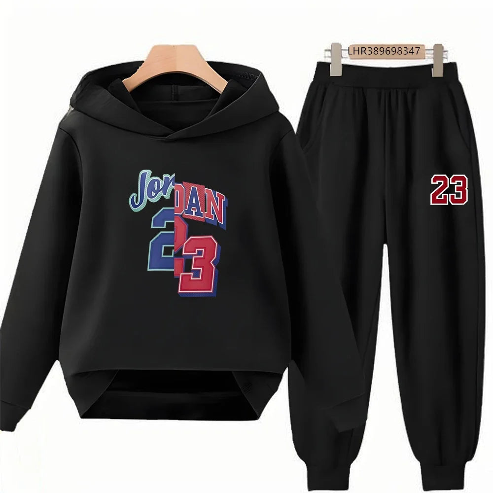 Children Hoodie 3-12 Years Boys Girls Red Casual Tops+Pants Sets Long Sleeves Fashion Kids Basketball Jersey No. 23 Clothes