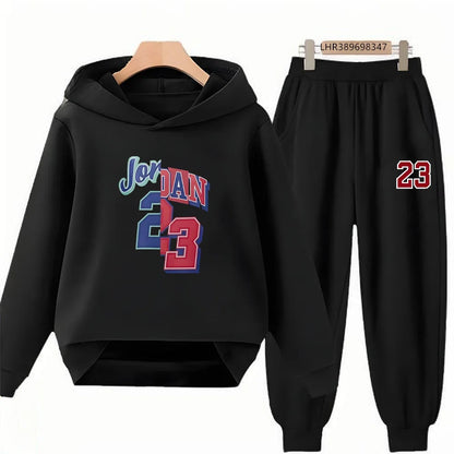 Children Hoodie 3-12 Years Boys Girls Red Casual Tops+Pants Sets Long Sleeves Fashion Kids Basketball Jersey No. 23 Clothes