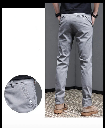 2024 Spring Summer Men's Casual Pants 97.8% Cotton Business Korean Fashion Slim Fit Stretch Gray Black Khaki Trousers Male Pant