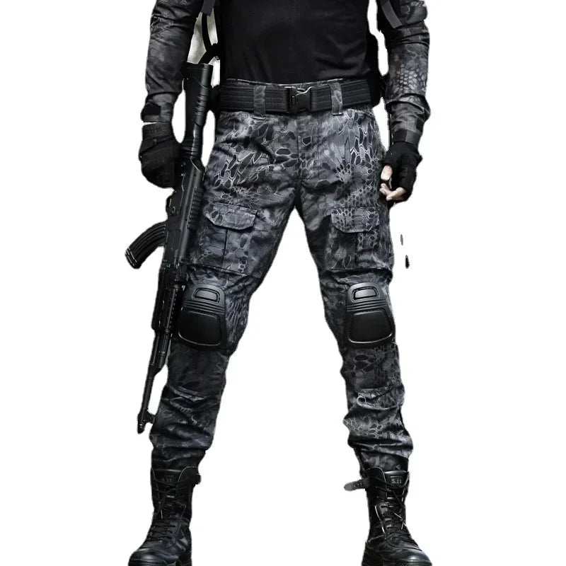 Men's Fashion Outdoor Hiking Overalls Pants Camouflage Tactical Pants Hunting Uniform Fighting Multi-Pocket Trousers