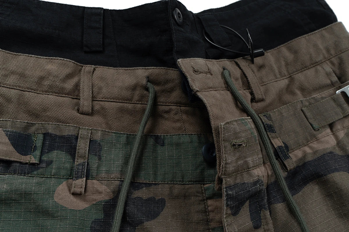 Three Waisted Camouflage Cargo Pants for Men Streetwear Patchwork Baggy Jeans Wide Leg Casual Loose Denim Trousers Oversized