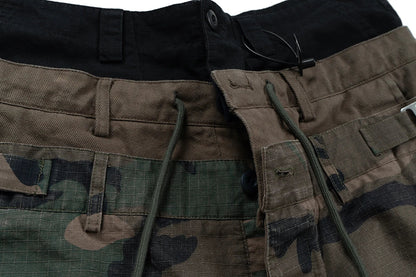 Three Waisted Camouflage Cargo Pants for Men Streetwear Patchwork Baggy Jeans Wide Leg Casual Loose Denim Trousers Oversized