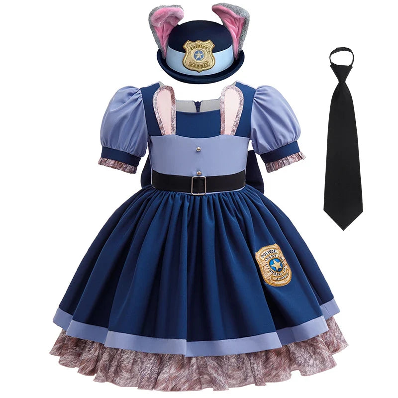 Girls Judy Bunny Police Officer Dress Disney Zootopia 2 Bunny Costume for Kids Cosplay Dress With Accessories Fancy Outfits