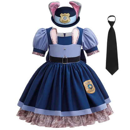 Girls Judy Bunny Police Officer Dress Disney Zootopia 2 Bunny Costume for Kids Cosplay Dress With Accessories Fancy Outfits