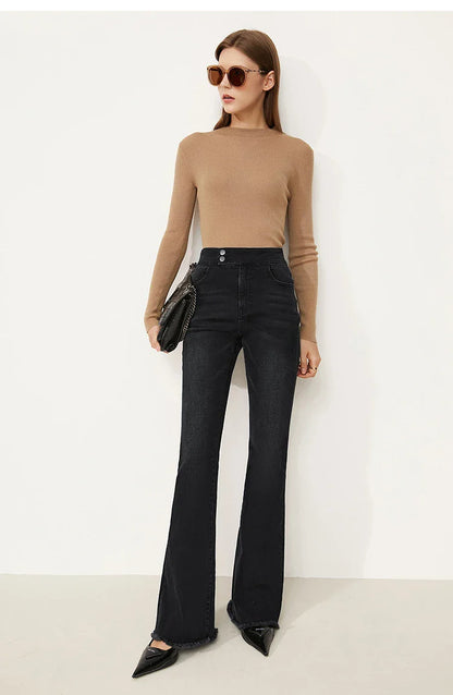 Jeans For Woman 2025 Winter New Slim-fit Warm Versatile Flared Pants Simple Commuter Casual Casual Woman Trousers 12344022