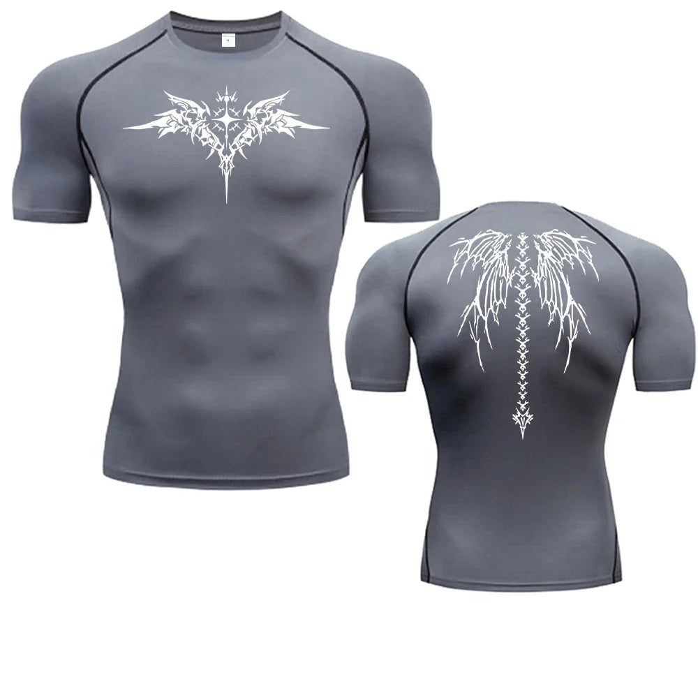 Men's Compression Shirt Anime Print Gym Sport Quick Dry Gym TShirts Fitness Athletic Undershirts Elasticity Tops Tee Summer Male