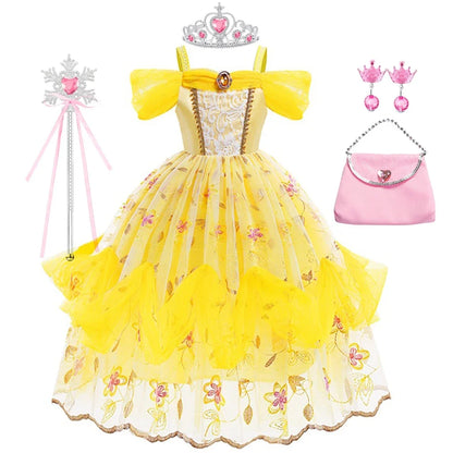 Kids Belle Costume Girl Halloween Princess Cosplay Party Dress Children Birthday Clothes Carnival Fancy Dress