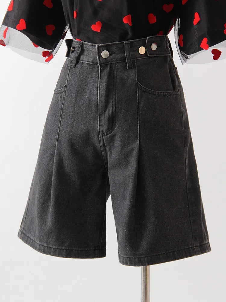 Summer Jean Shorts Women Denim High Waist Black Baggy Short Jeans Summer Pants Women's Bermuda Denim Shorts Wide Leg For Women
