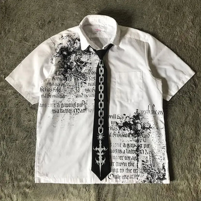 Mens Gothic Style Black White Graphic Text Print Casual Basic T Shirt Street Urban Summer Teen Youth Short Sleeve Comfortable