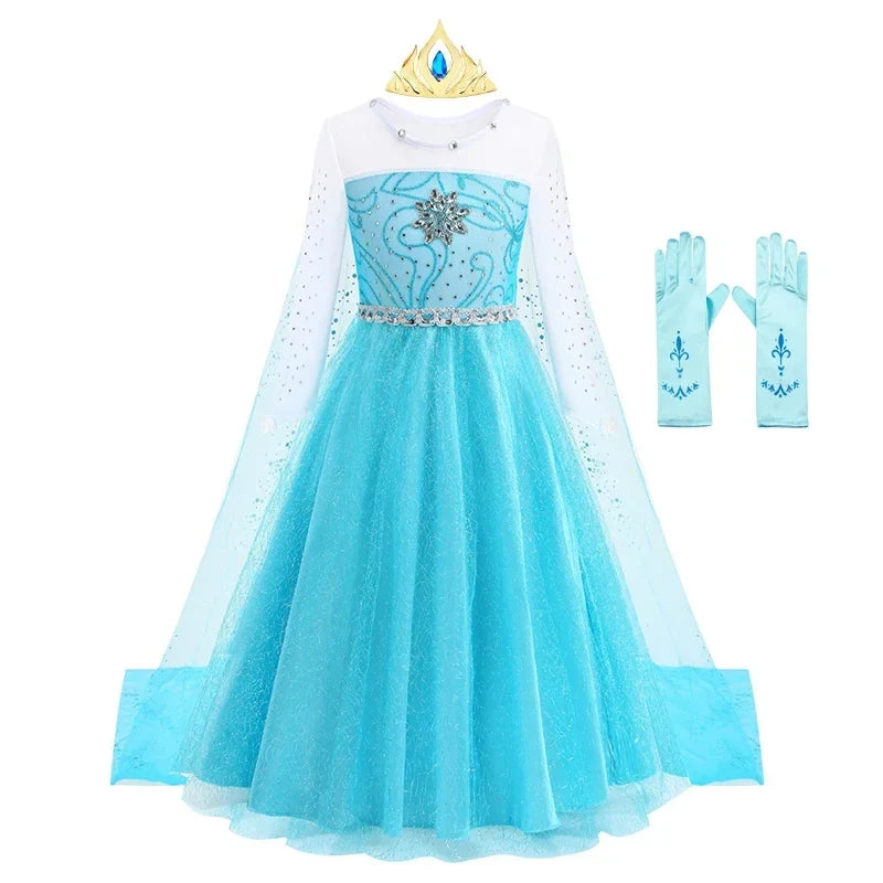 Elsa Dress for Girls 2-10 Yrs Birthday Role Anna Elsa Princess Dress for Kids Halloween Carnival Party Girls Costume